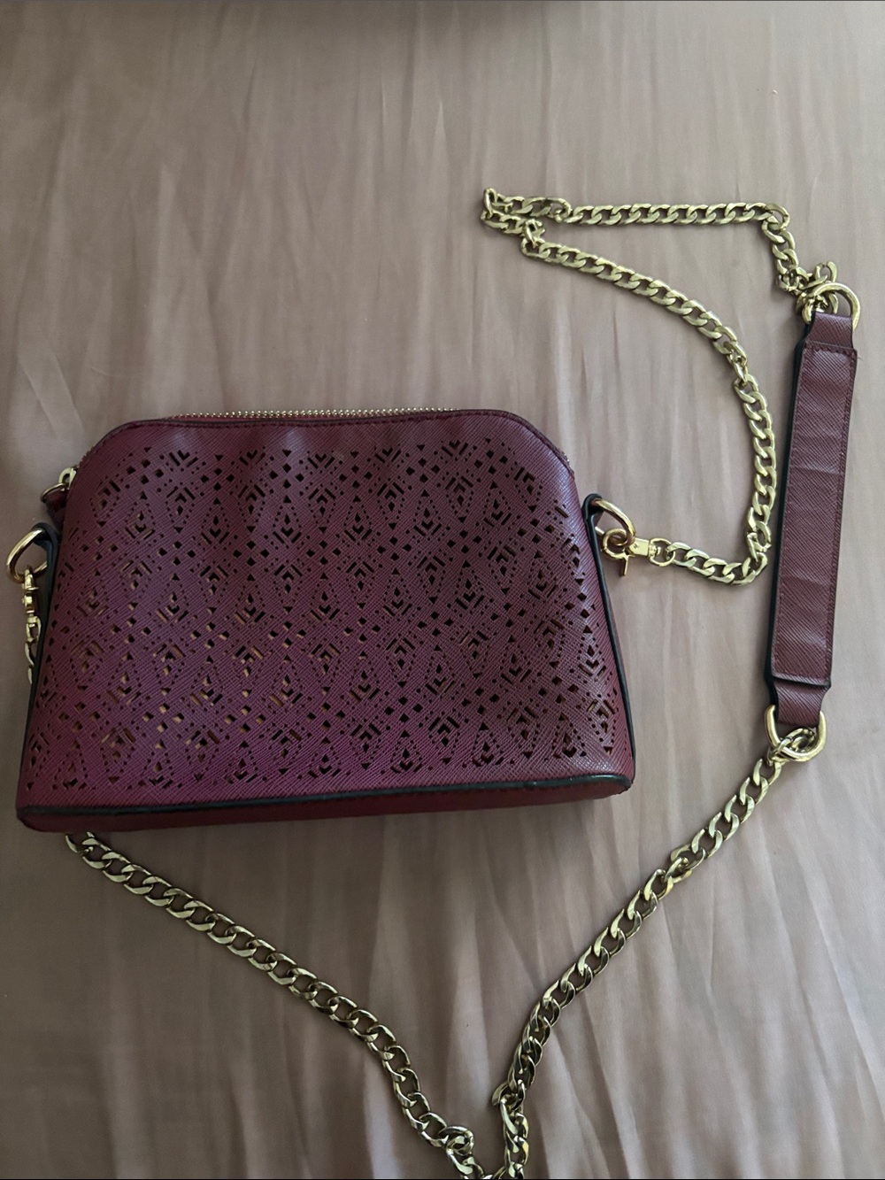 Women’s Burgundy Crossbody Bag with Gold Chain Strap